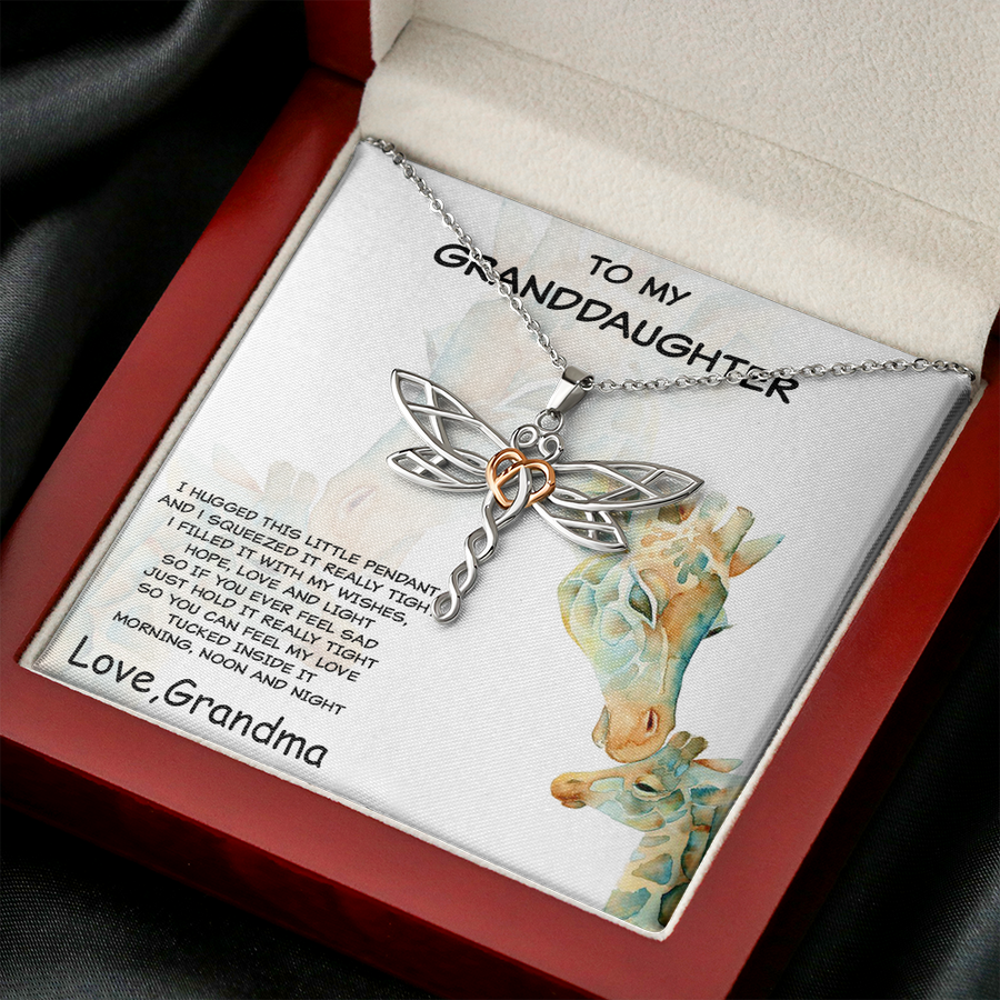 Granddaughter Gift from Grandma Dragonfly Necklace with Giraffe Message Card and Gift Box
