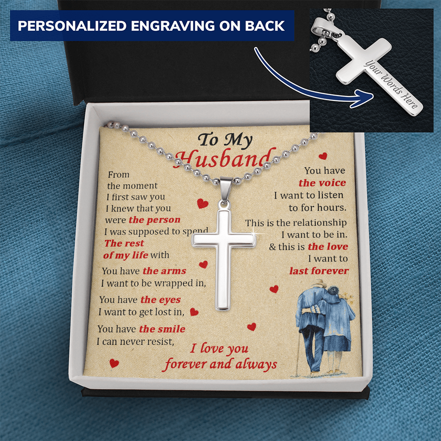 To My Husband The Person Rest of My Life Love Forever Always Personalized Engraved Cross Necklace Jewelry Romantic Gift for Husband Anniversary
