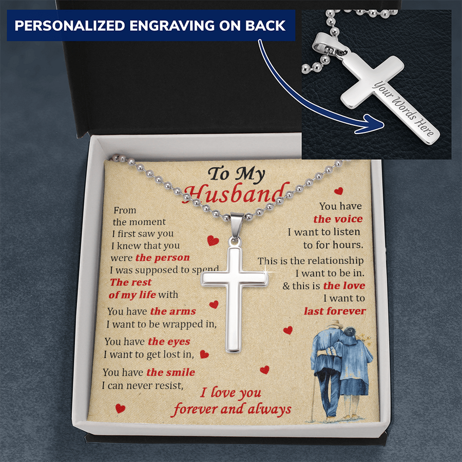 To My Husband The Person Rest of My Life Love Forever Always Personalized Engraved Cross Necklace Jewelry Romantic Gift for Husband Anniversary