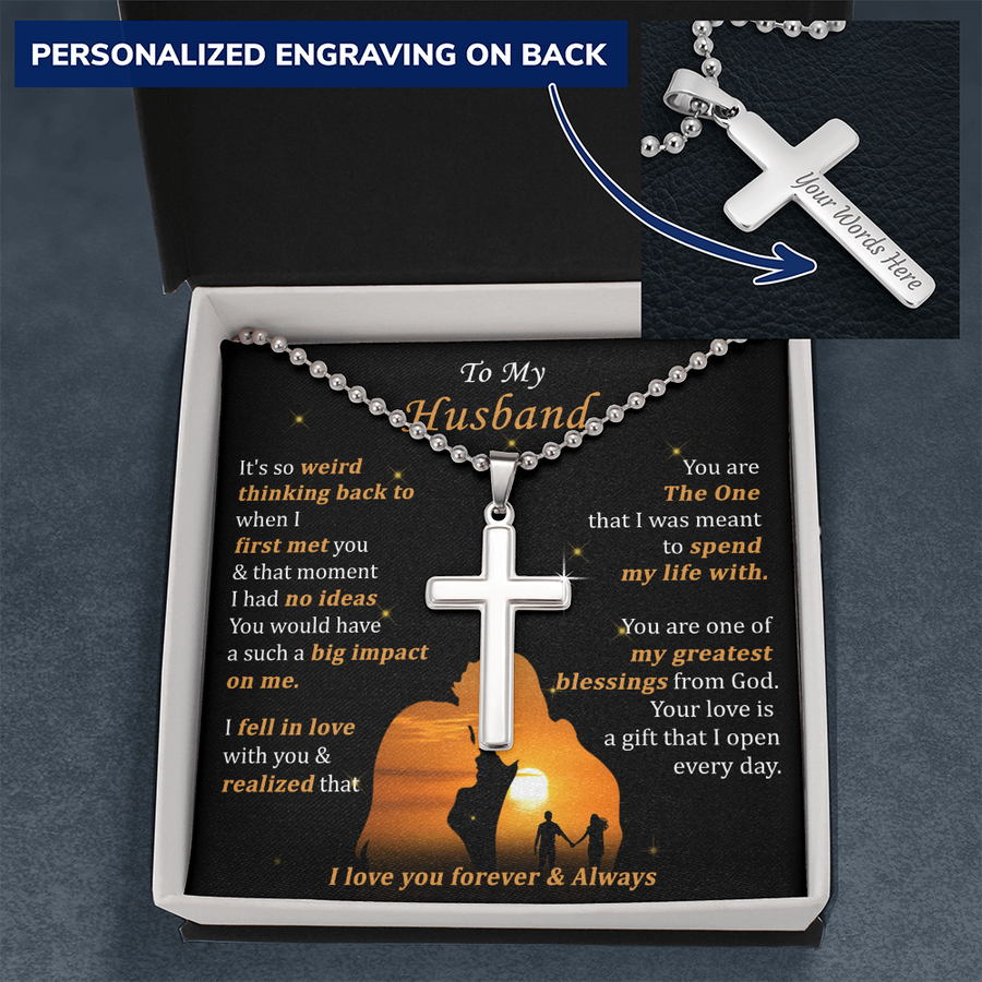 Personalized The One I Love Forever and Always Stainless Steel Cross Necklace Engraved Perfect Anniversary Gift for Husband