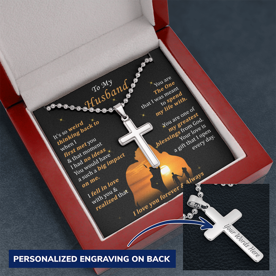Personalized The One I Love Forever and Always Stainless Steel Cross Necklace Engraved Perfect Anniversary Gift for Husband