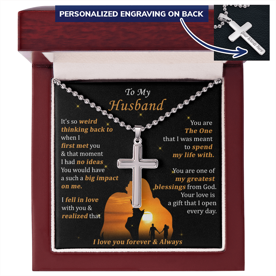 Personalized The One I Love Forever and Always Stainless Steel Cross Necklace Engraved Perfect Anniversary Gift for Husband