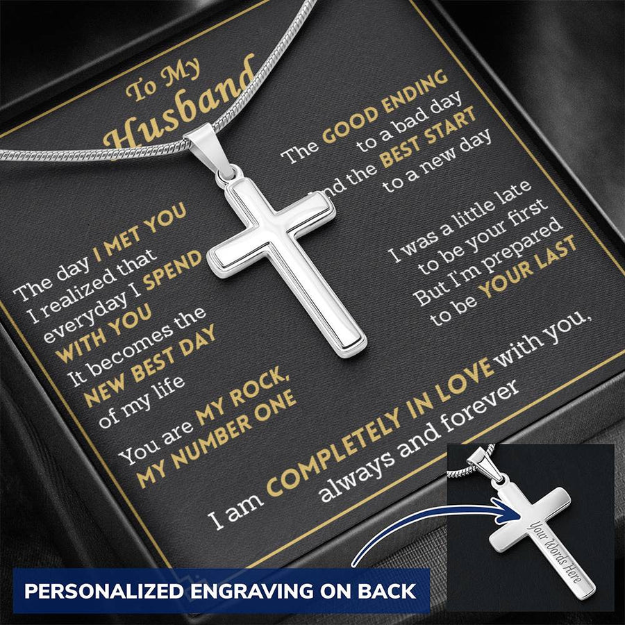 Personalized Completely in Love Stainless Steel Cross Necklace Engraved Perfect Anniversary Gift for Husband