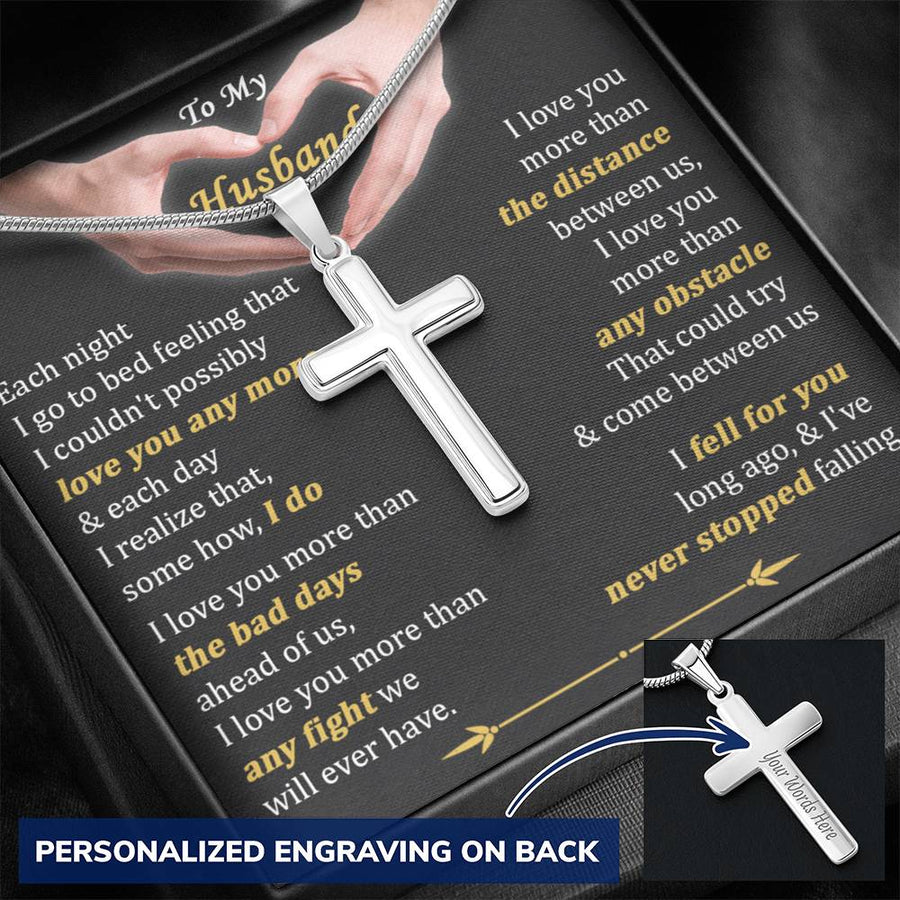 Personalized Never Stopped Falling Stainless Steel Cross Necklace Engraved Perfect Anniversary Gift for Husband