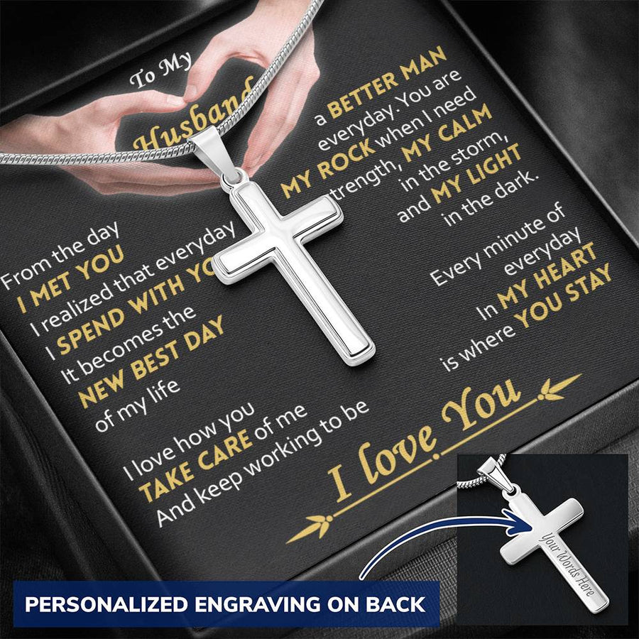 Personalized You Stay My Heart Stainless Steel Cross Necklace Engraved Perfect Anniversary Gift for Husband