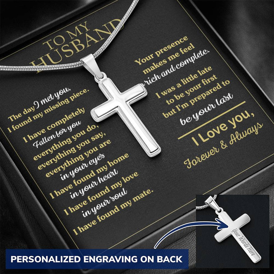 Personalized In Your Heart Stainless Steel Cross Necklace Engraved Perfect Anniversary Gift for Husband