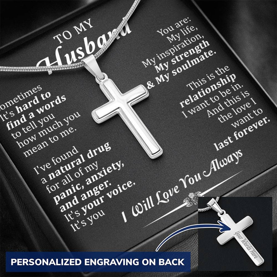 Personalized Your Voice My Strength Stainless Steel Cross Necklace Engraved Perfect Anniversary Gift for Husband