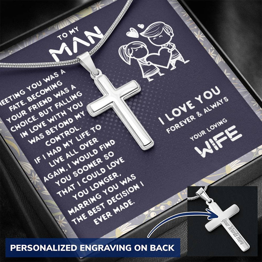 Personalized Marrying You Was the Best Decision I Ever Made Stainless Steel Cross Necklace Engraved Perfect Anniversary Gift for Husband