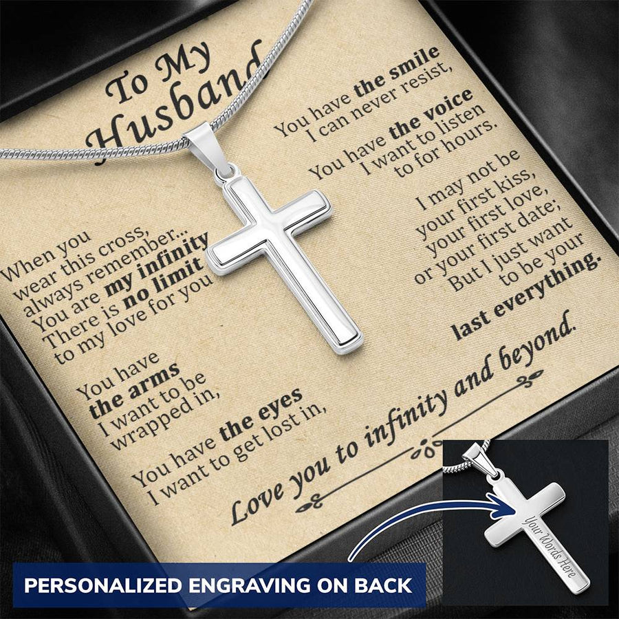 Personalized No Limit to My Love Stainless Steel Cross Necklace Engraved Perfect Anniversary Gift for Husband