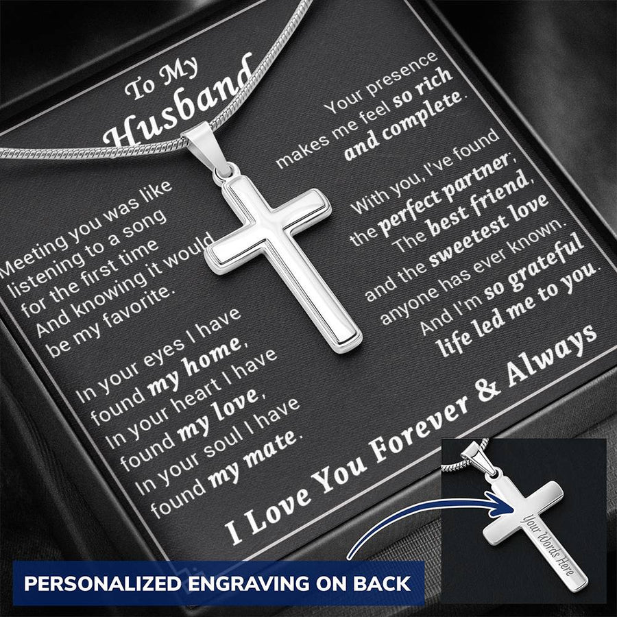 Personalized My Home My Love Stainless Steel Cross Necklace Engraved Perfect Anniversary Gift for Husband