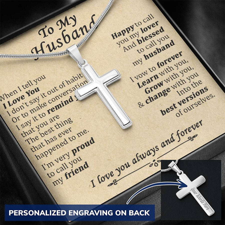 Personalized My Lover Friend Stainless Steel Cross Necklace Engraved Perfect Anniversary Gift for Husband
