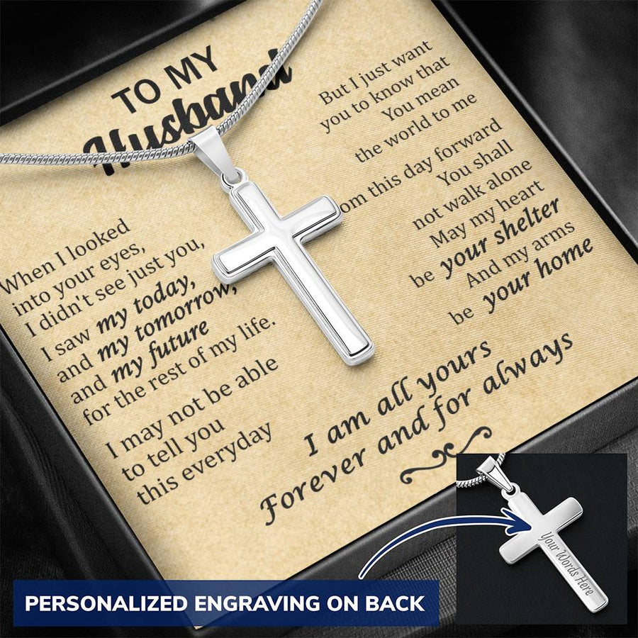 Personalized I Am All Yours Stainless Steel Cross Necklace Engraved Perfect Anniversary Gift for Husband