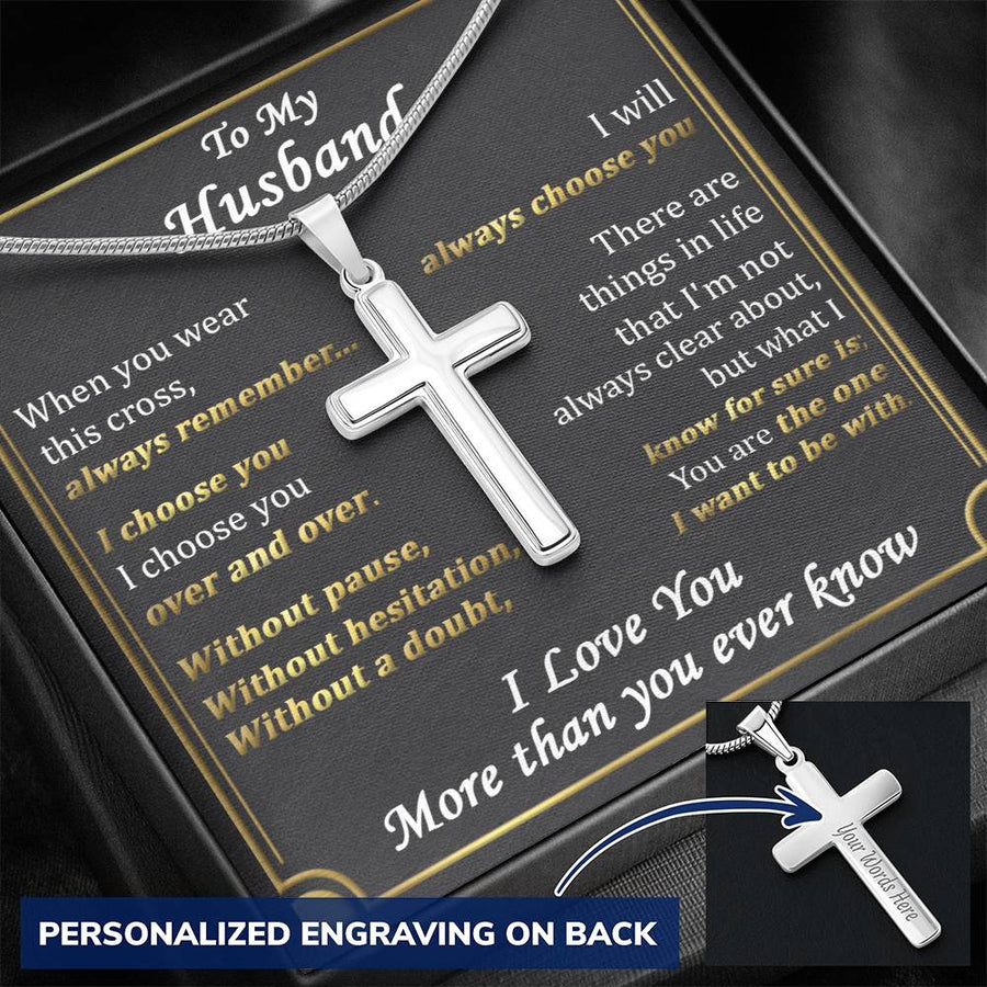 Personalized Always Choose You Stainless Steel Cross Necklace Engraved Perfect Anniversary Gift for Husband