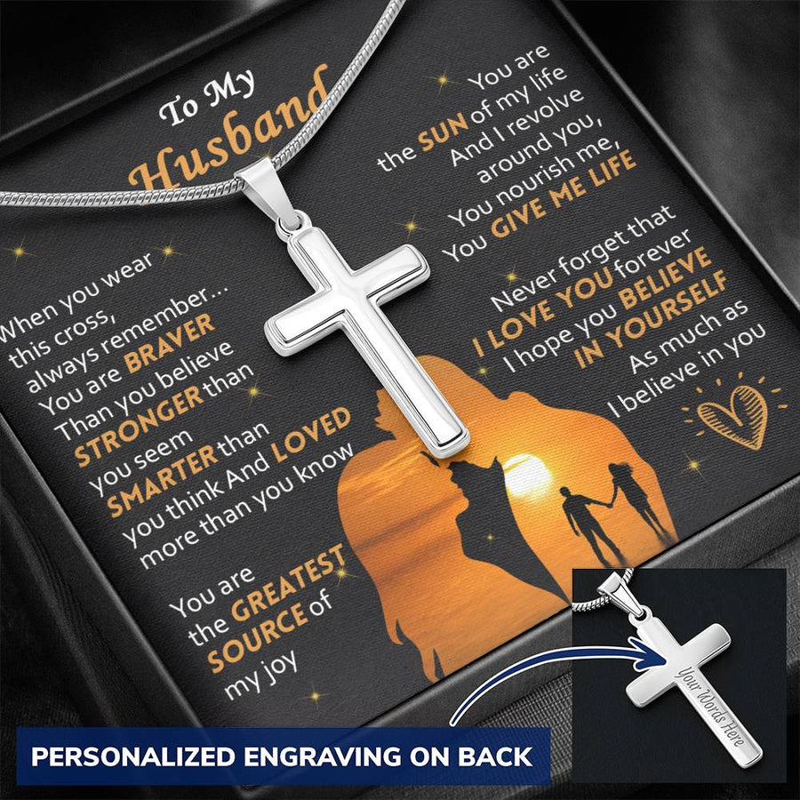 Personalized Braver Stronger Smarter Stainless Steel Cross Necklace Engraved Perfect Anniversary Gift for Husband