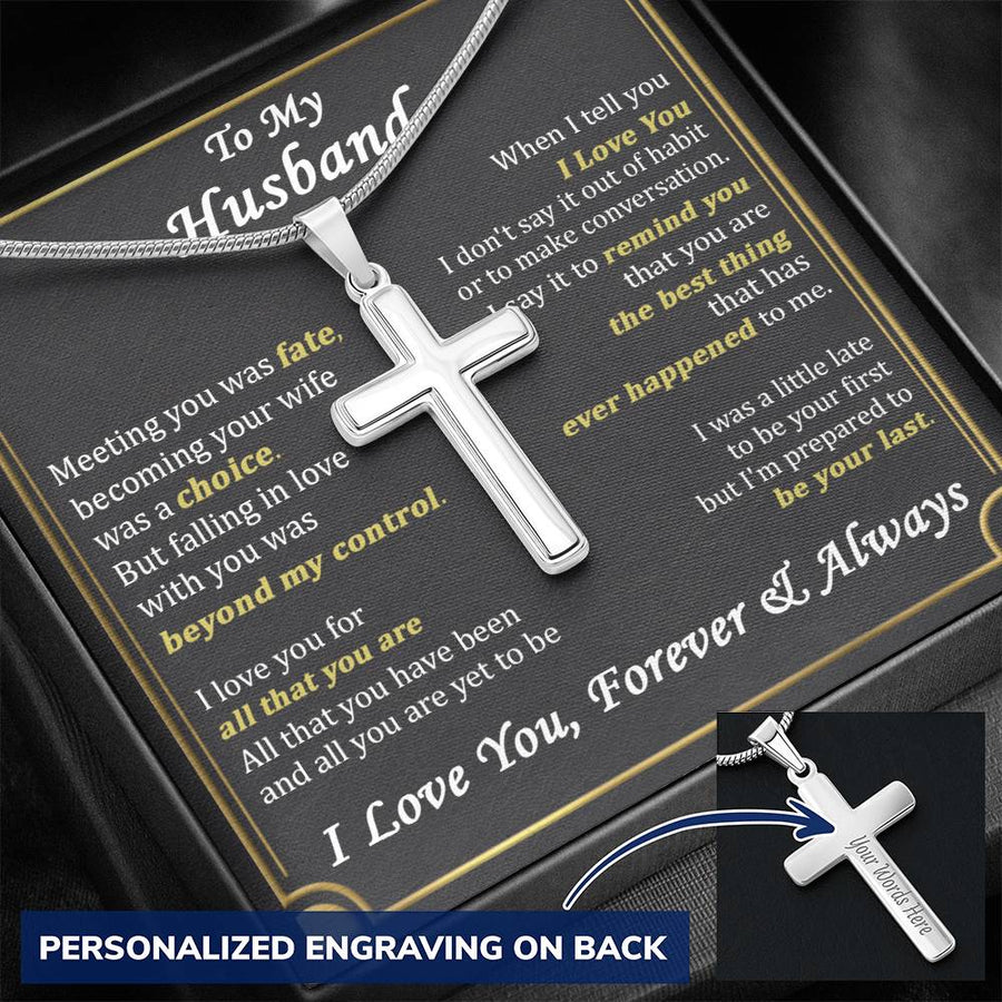 Personalized Best Thing Happened Stainless Steel Cross Necklace Engraved Perfect Anniversary Gift for Husband