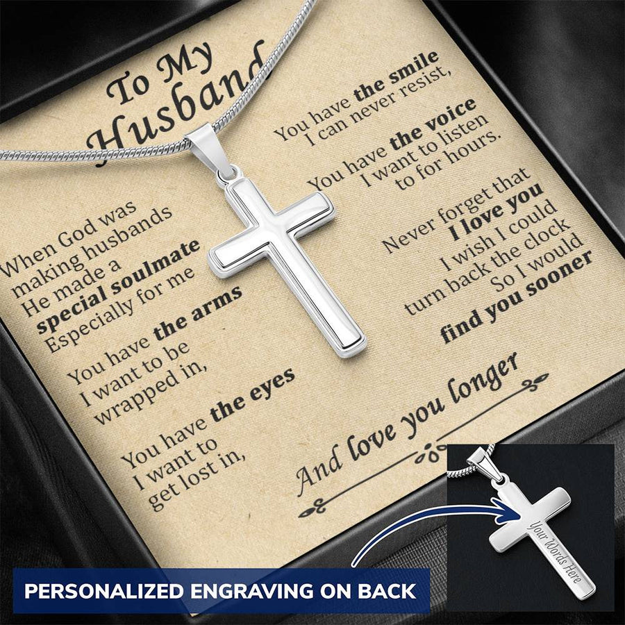 Personalized Love You Longer Stainless Steel Cross Necklace Engraved Perfect Anniversary Gift for Husband
