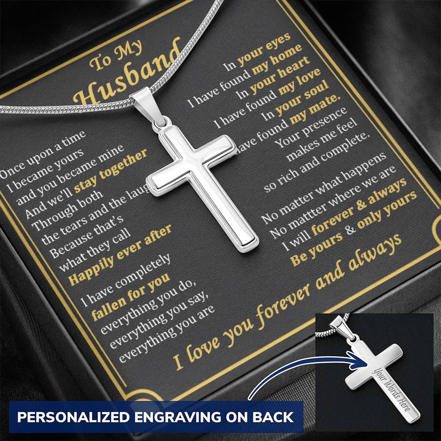 Personalized Happily Ever After Stainless Steel Cross Necklace Engraved Perfect Anniversary Gift for Husband