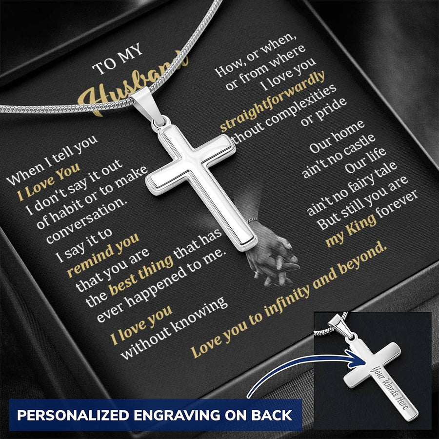 Personalized My King Forever Stainless Steel Cross Necklace Engraved Perfect Anniversary Gift for Husband
