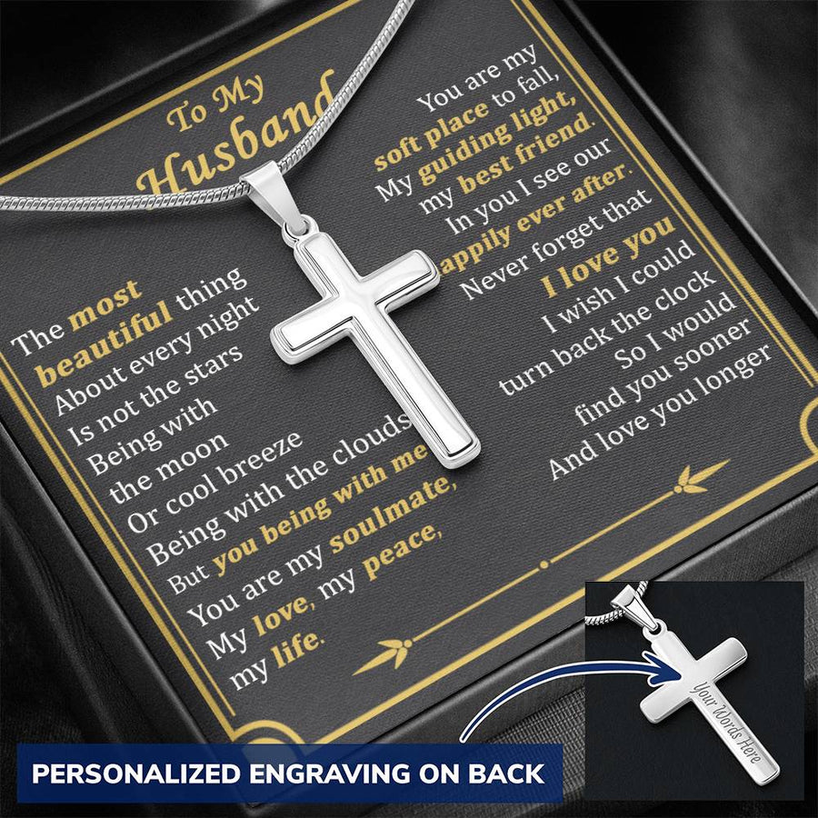Personalized You Being With Me Stainless Steel Cross Necklace Engraved Perfect Anniversary Gift for Husband