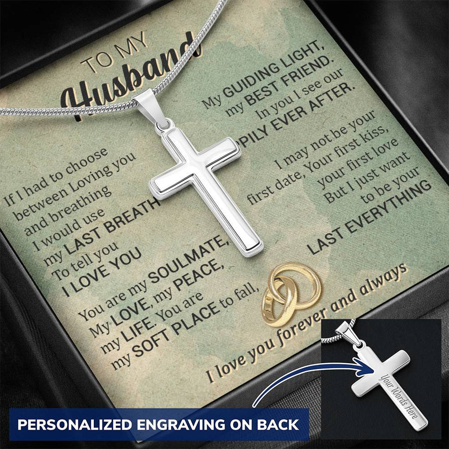 Personalized In You I See Our Happily Ever After Stainless Steel Cross Necklace Engraved Perfect Anniversary Gift for Husband
