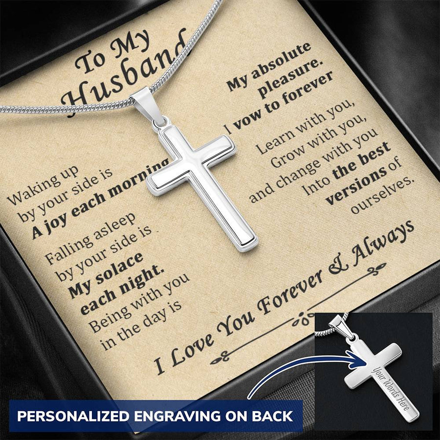 Personalized My Absolute Pleasure Stainless Steel Cross Necklace Engraved Perfect Anniversary Gift for Husband