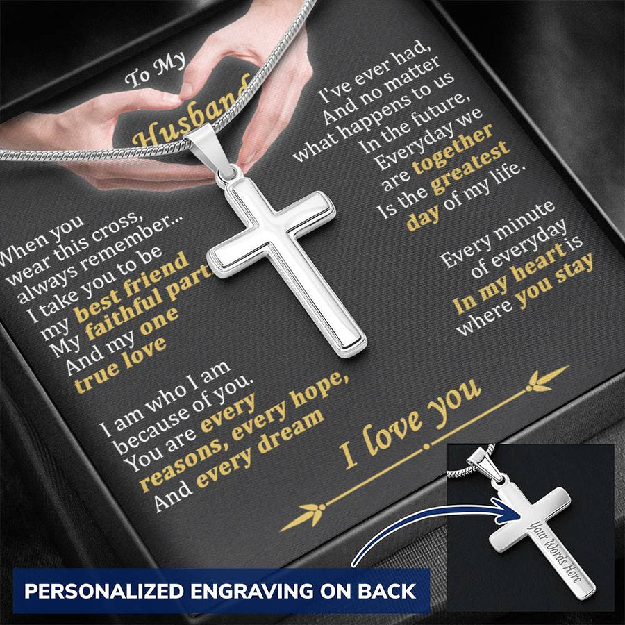 Personalized One True Love Stainless Steel Cross Necklace Engraved Perfect Anniversary Gift for Husband
