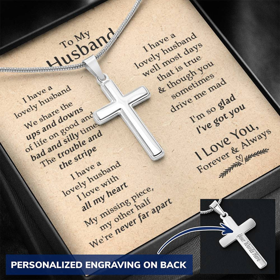 Personalized Lovely Husband All My Heart Stainless Steel Cross Necklace Engraved Perfect Anniversary Gift for Husband