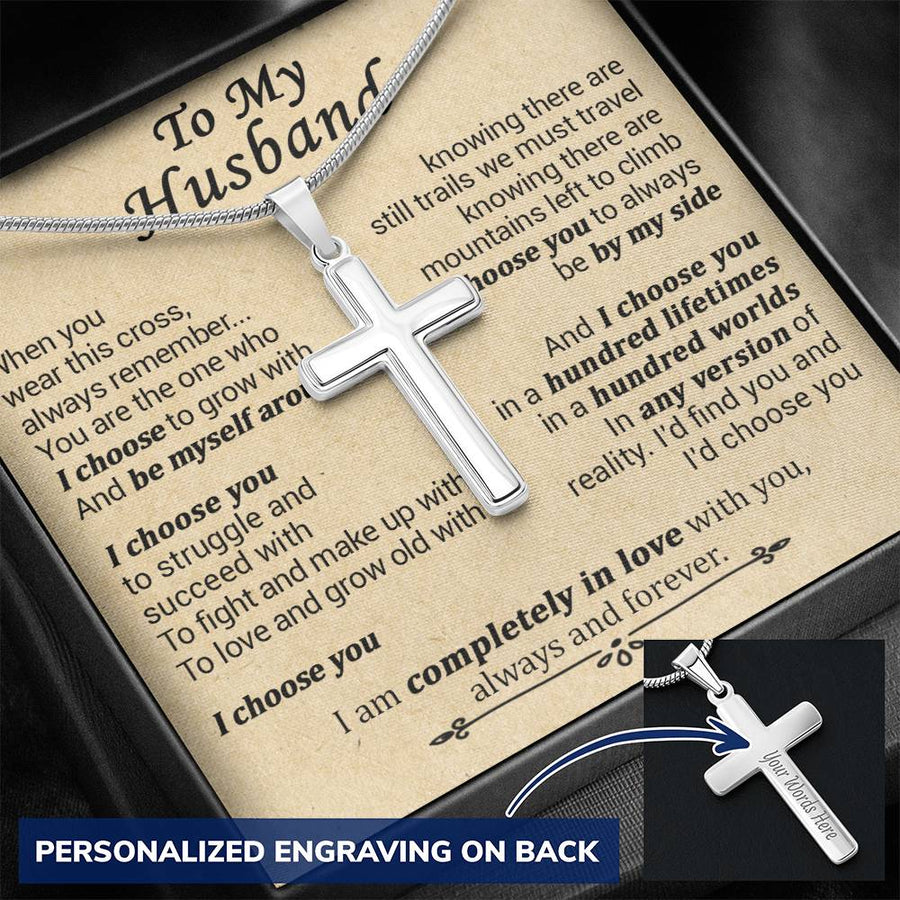 Personalized Be Myself Around Stainless Steel Cross Necklace Engraved Perfect Anniversary Gift for Husband