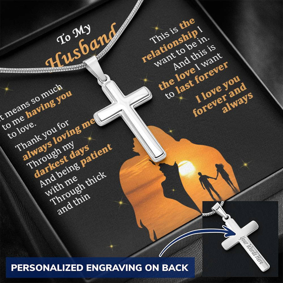 Personalized Love Last Forever Stainless Steel Cross Necklace Engraved Perfect Anniversary Gift for Husband