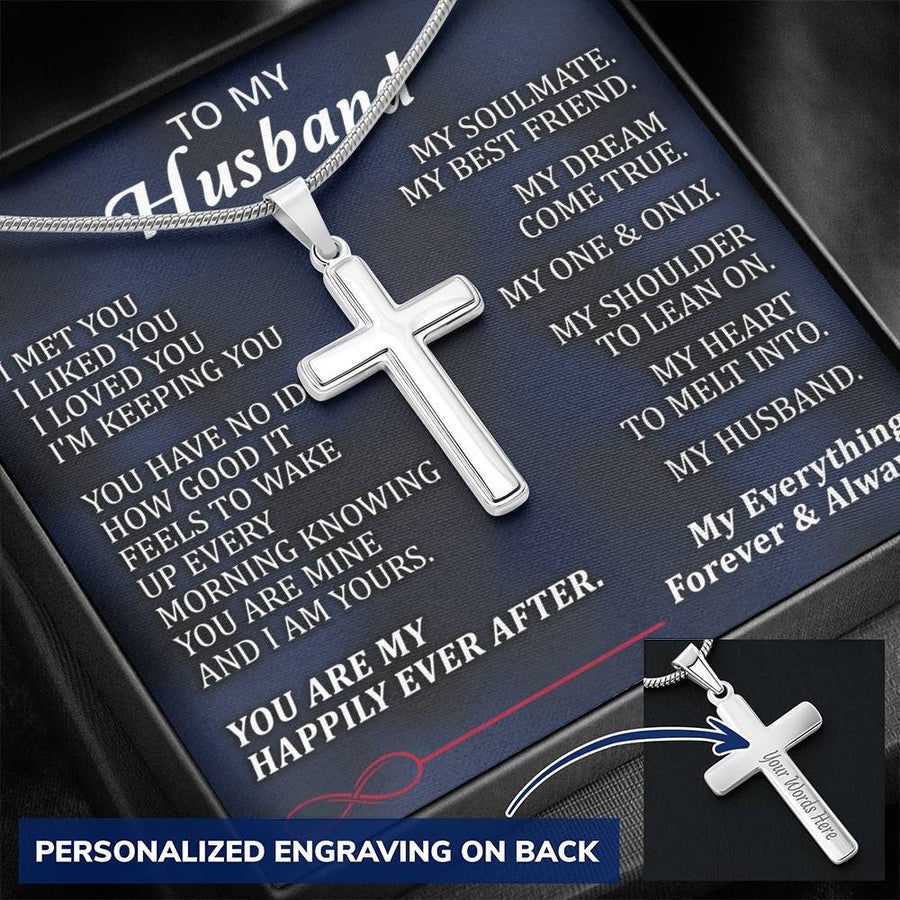 Personalized My Dream Come True Stainless Steel Cross Necklace Engraved Perfect Anniversary Gift for Husband
