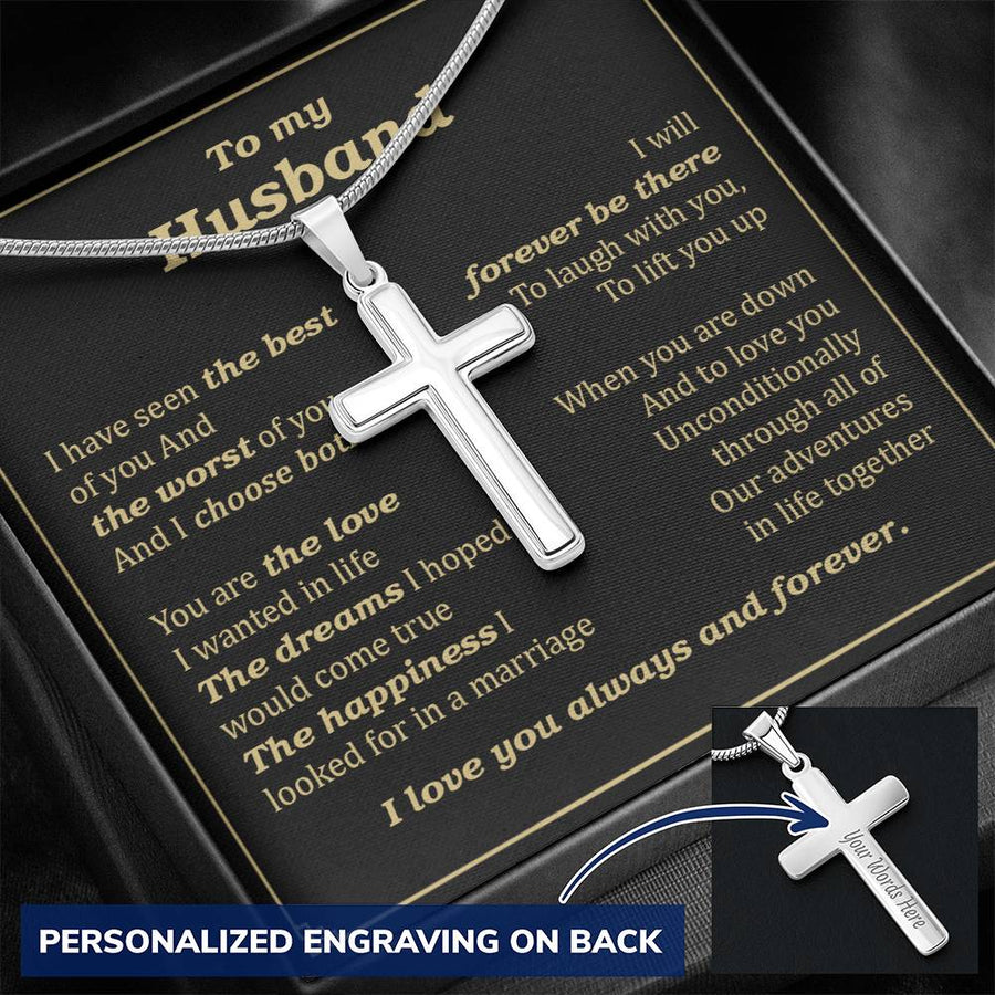 Personalized The Love Dreams Happiness Stainless Steel Cross Necklace Engraved Perfect Anniversary Gift for Husband