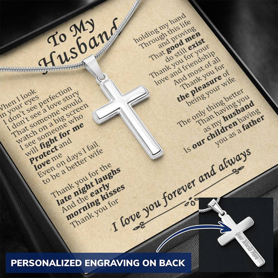 Personalized Pleasure Being Wife Stainless Steel Cross Necklace Engraved Perfect Anniversary Gift for Husband