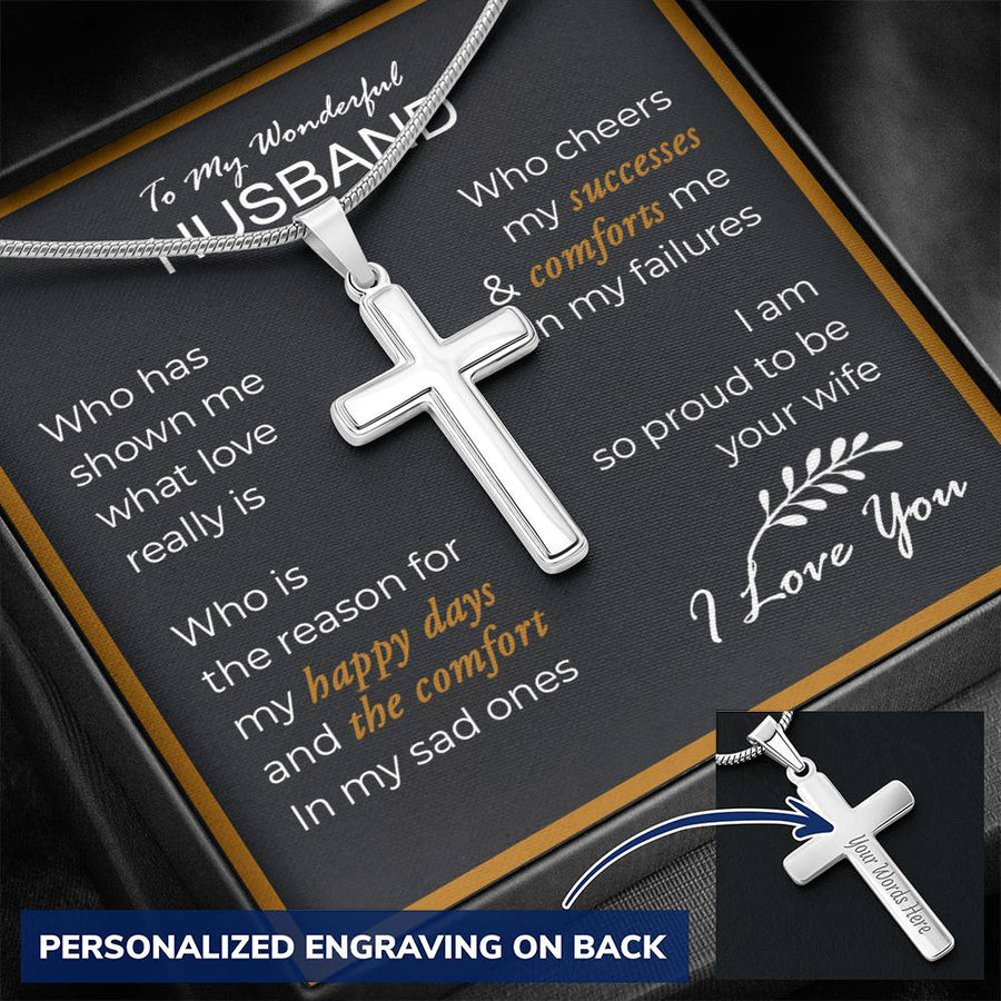 Personalized You Mean the World to Me Stainless Steel Cross Necklace Engraved Perfect Anniversary Gift for Husband