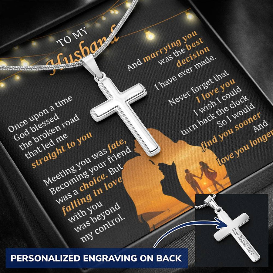 Personalized Marrying You Was the Best Decision I Have Ever Made Stainless Steel Cross Necklace Engraved Perfect Anniversary Gift for Husband