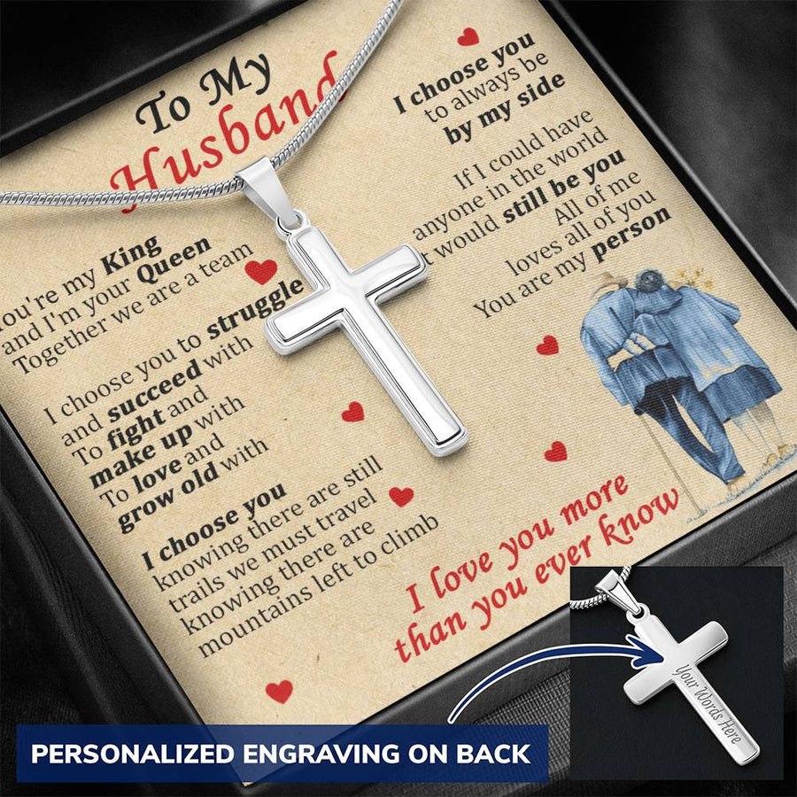 Personalized You Are My Person Stainless Steel Cross Necklace Engraved Perfect Anniversary Gift for Husband