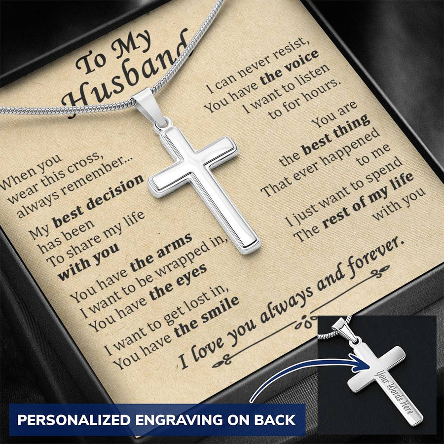 Personalized You Are the Best Thing That Ever Happened to Me Stainless Steel Cross Necklace Engraved Perfect Anniversary Gift for Husband