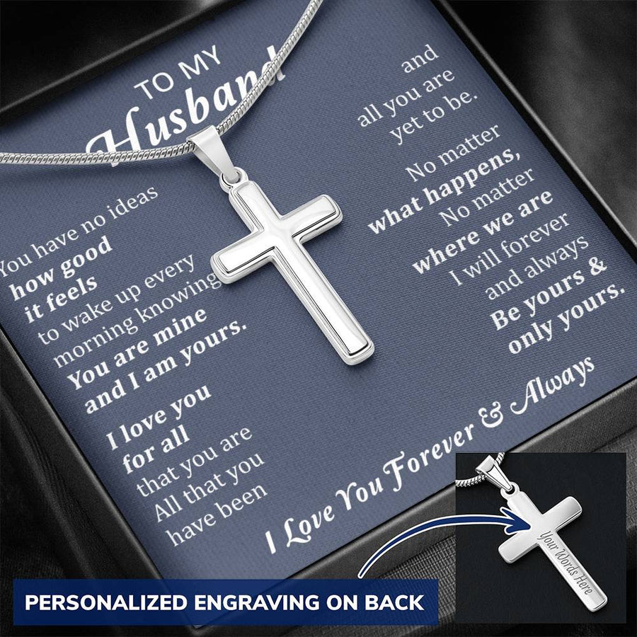 Personalized How Good It Feels to Wake Up Every Morning Stainless Steel Cross Necklace Engraved Perfect Anniversary Gift for Husband