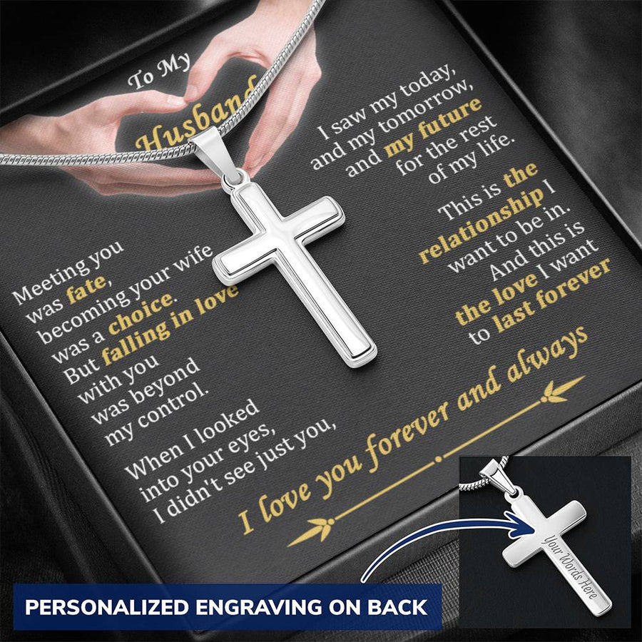 Personalized Meeting You Was Fate Stainless Steel Cross Necklace Engraved Perfect Anniversary Gift for Husband
