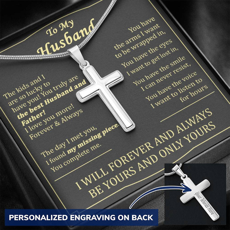 Personalized Best Husband and Father Stainless Steel Cross Necklace Engraved Perfect Father's Day Gift for Husband