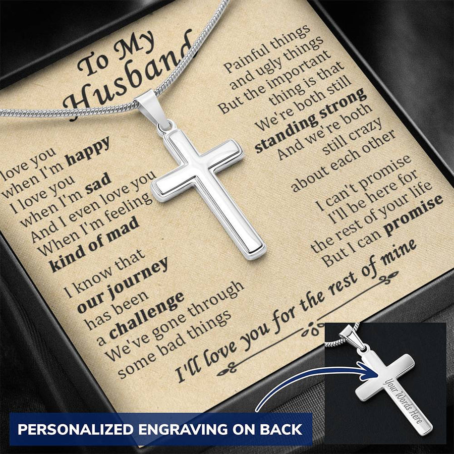 Personalized I Love You When I'm Happy Sad Mad Stainless Steel Cross Necklace Engraved Perfect Anniversary Gift for Husband