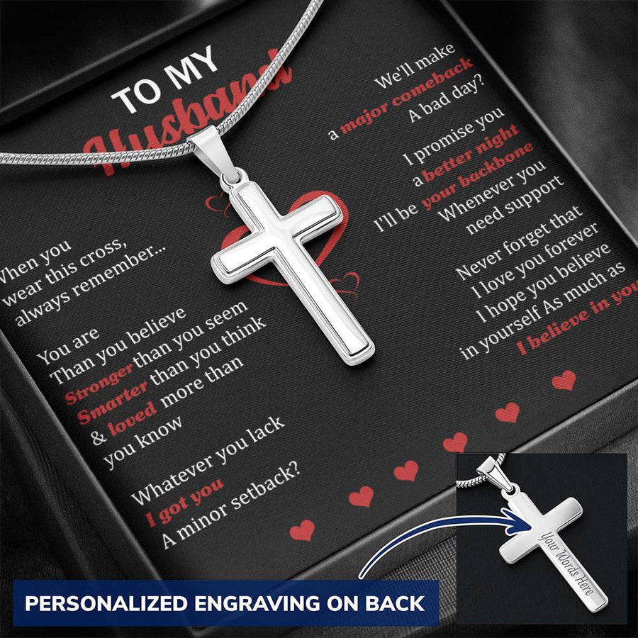 Personalized Whatever You Lack I Got You Stainless Steel Cross Necklace Engraved Perfect Anniversary Gift for Husband