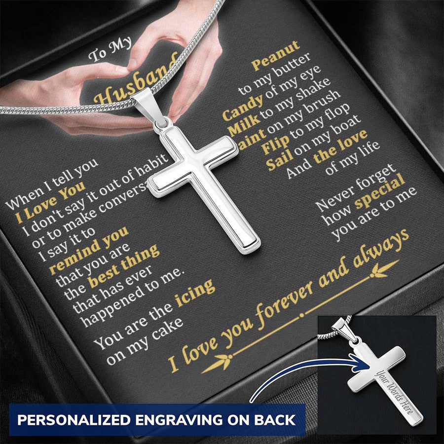 Personalized Peanut to My Butter Stainless Steel Cross Necklace Engraved Perfect Anniversary Gift for Husband