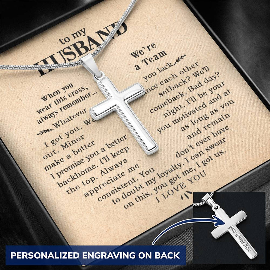 Personalized Balance Each Other Stainless Steel Cross Necklace Engraved Perfect Anniversary Gift for Husband
