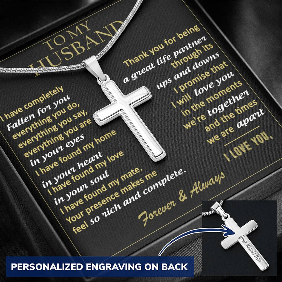 Personalized Great Life Partner Stainless Steel Cross Necklace Engraved Perfect Anniversary Gift for Husband