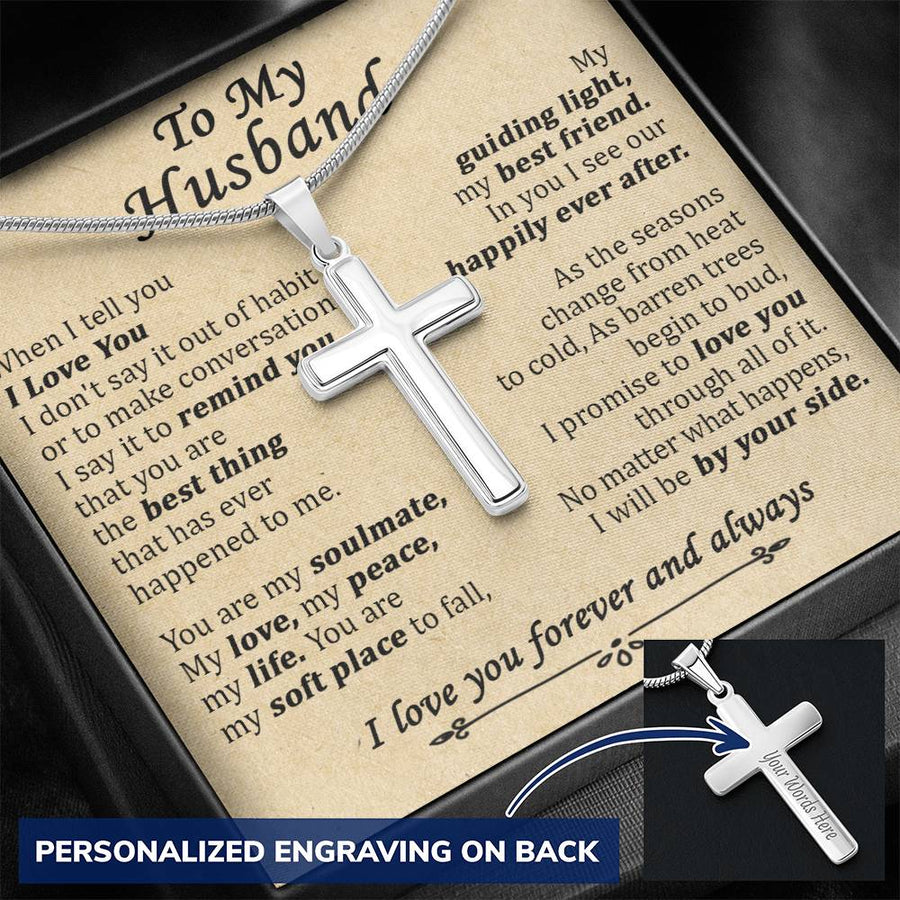 Personalized Best Thing Happened To Me Stainless Steel Cross Necklace Engraved Perfect Anniversary Gift for Husband