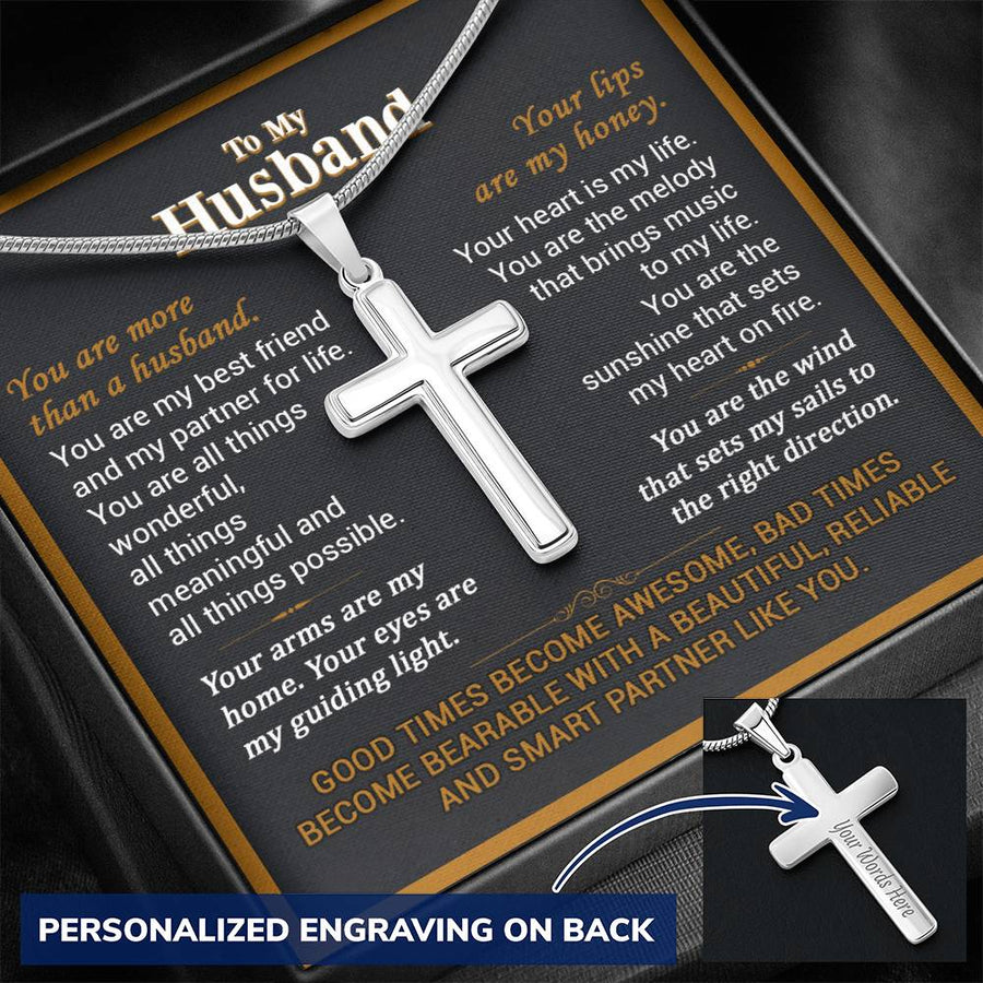 Personalized More Than a Husband Stainless Steel Cross Necklace Engraved Perfect Anniversary Gift for Husband