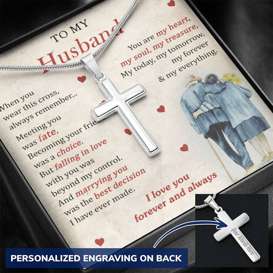 Personalized My Heart My Soul Best Decision Stainless Steel Cross Necklace Engraved Beautiful Anniversary Gift for Husband