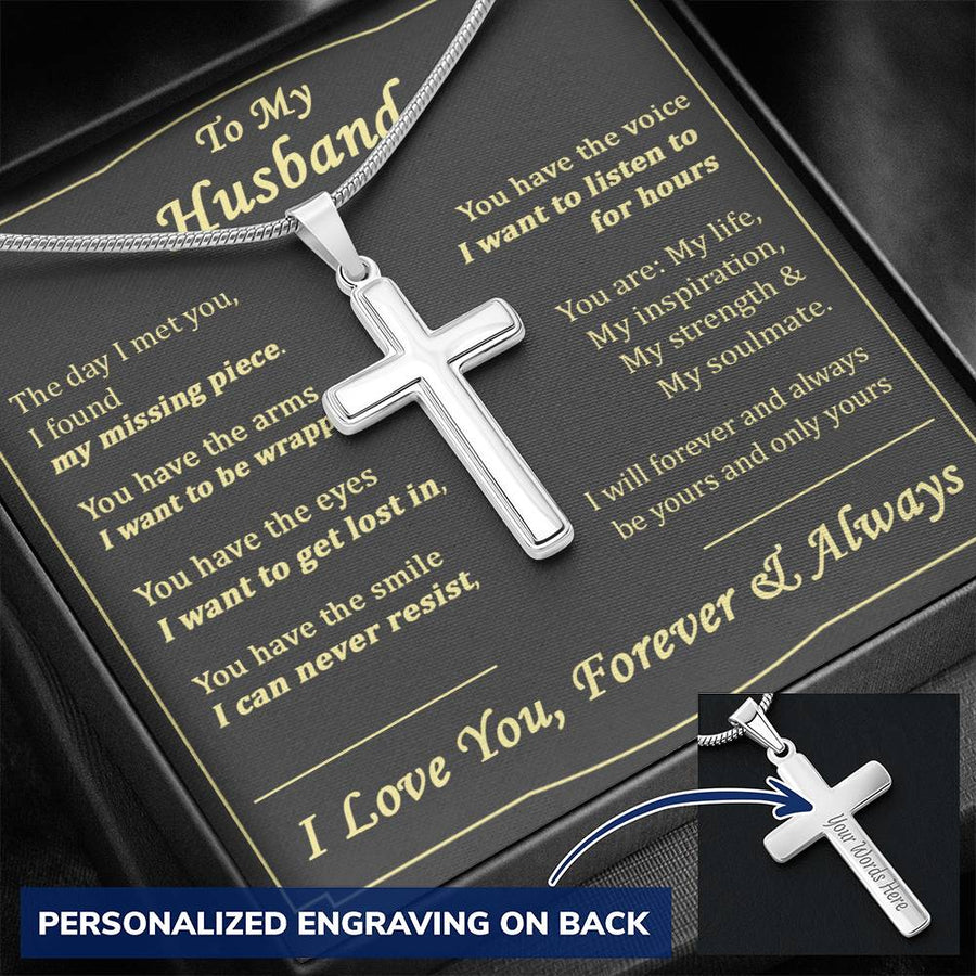 Personalized My Life My Inspiration Stainless Steel Cross Necklace Engraved Beautiful Anniversary Gift for Husband