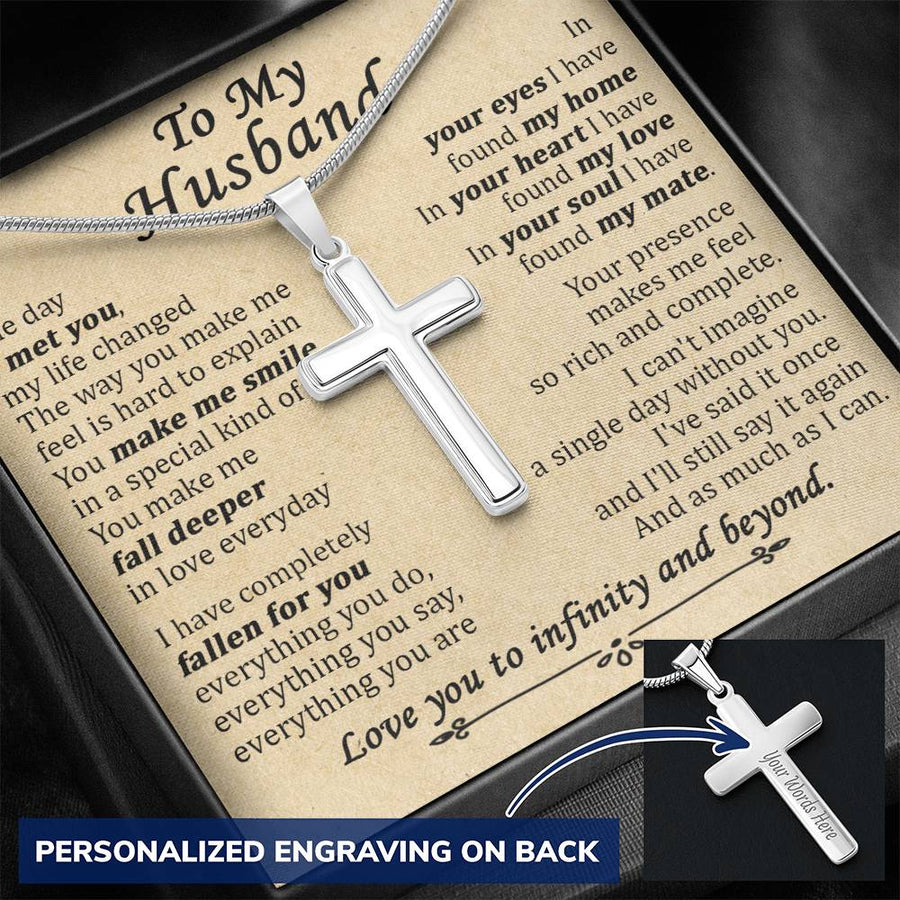 Personalized Make Me Smile Stainless Steel Cross Necklace Engraved Perfect Anniversary Gift for Husband