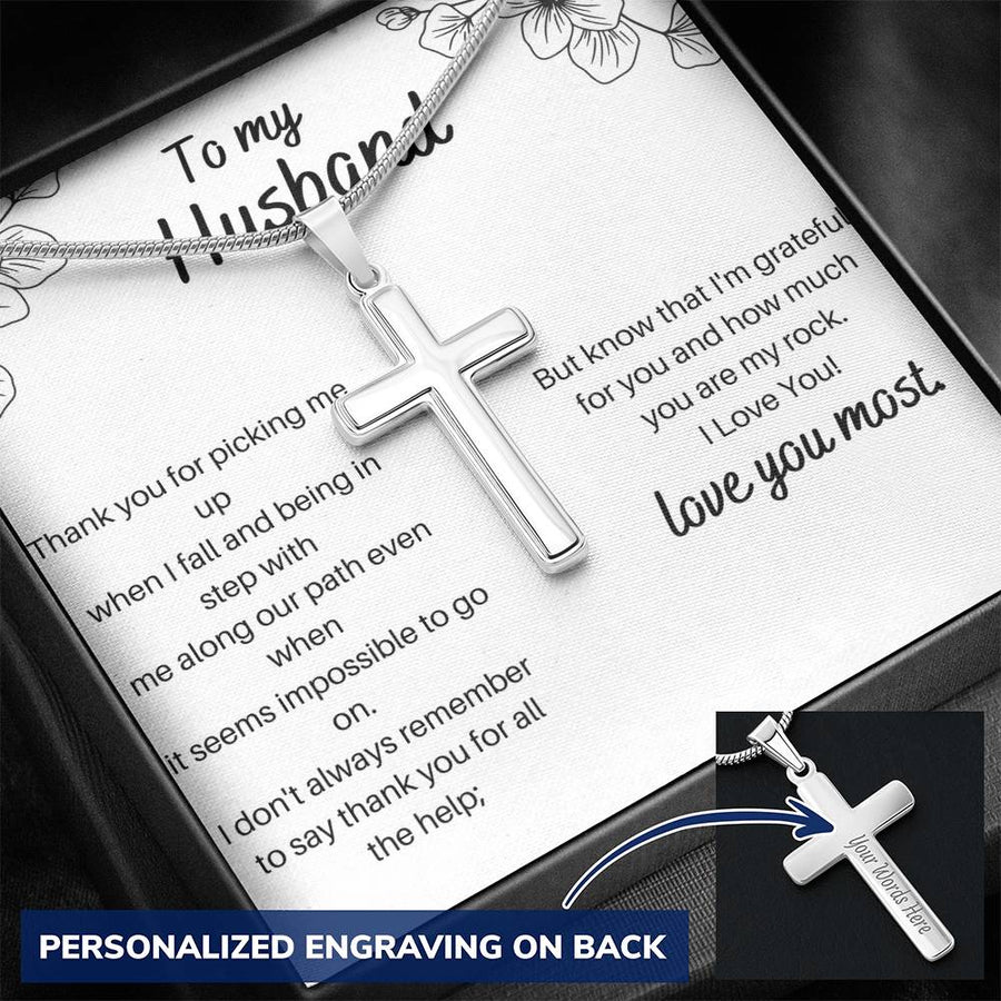 Personalized But Know That I’m Grateful for You Stainless Steel Cross Necklace Engraved Perfect Anniversary Gift for Husband